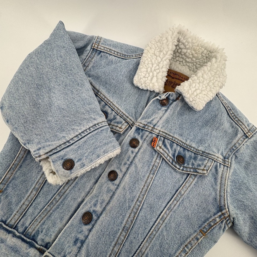 Levi's Girls 4 Sherpa Lined Denim Jacket USA Made Custom Airbrushed Design Biker